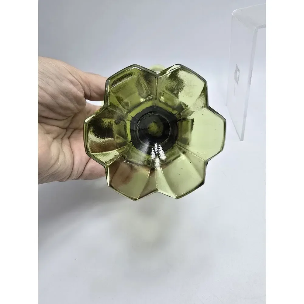 VTG Fenton Swing Art Glass Handkerchief Footed Vase Colonial Olive Green 7